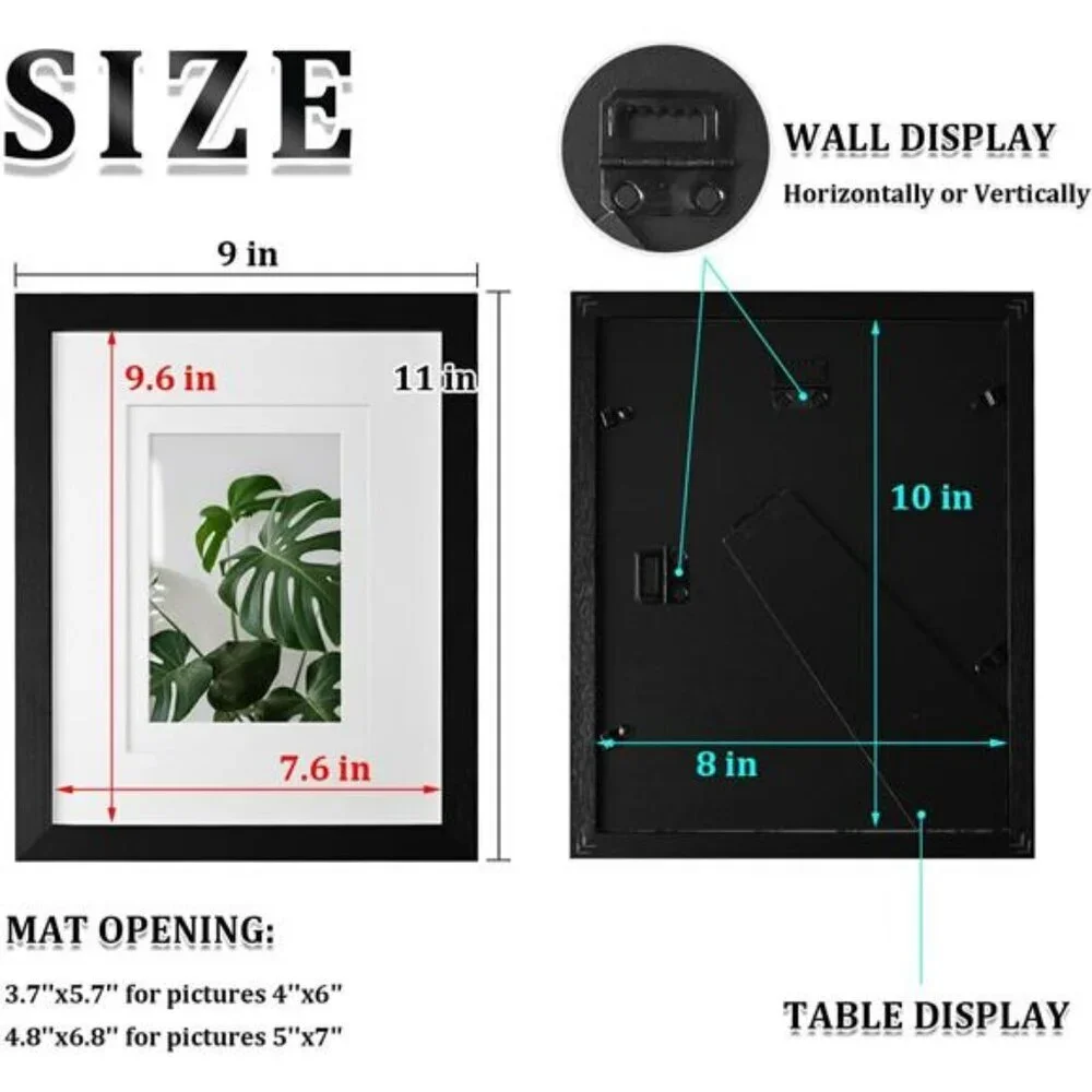 Egofine 8x10 Black Wood Picture Frames Set Tabletop Wall Mount Photo Display